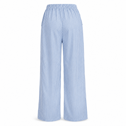 Women’s Striped Drawstring Wide Leg Trousers with Pockets