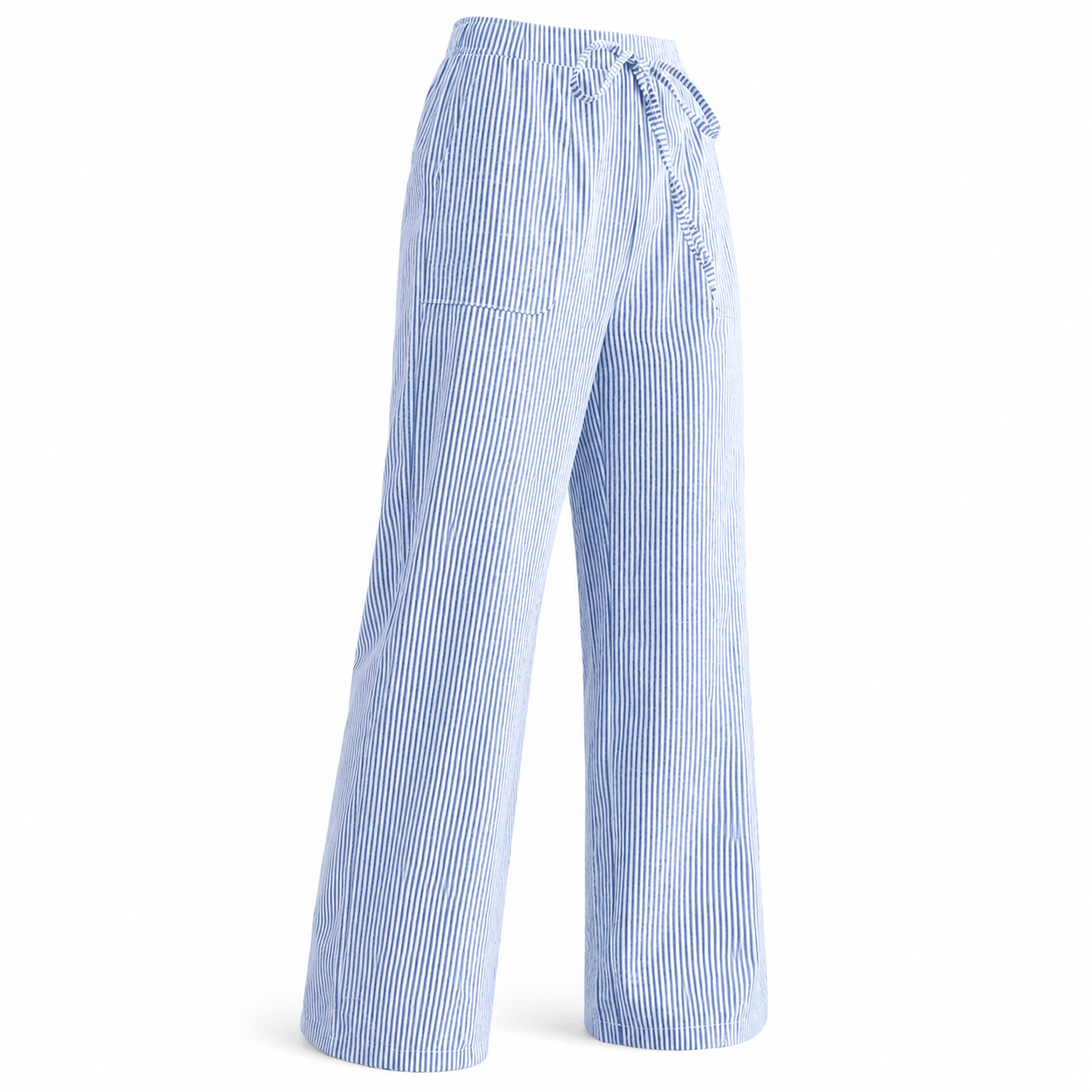 Women’s Striped Drawstring Wide Leg Trousers with Pockets