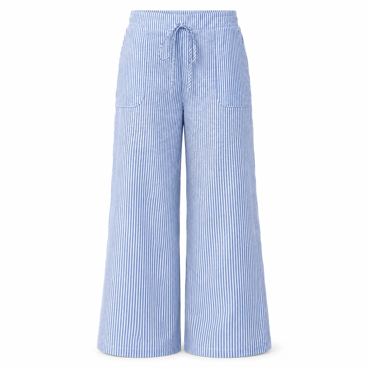 Women’s Striped Drawstring Wide Leg Trousers with Pockets
