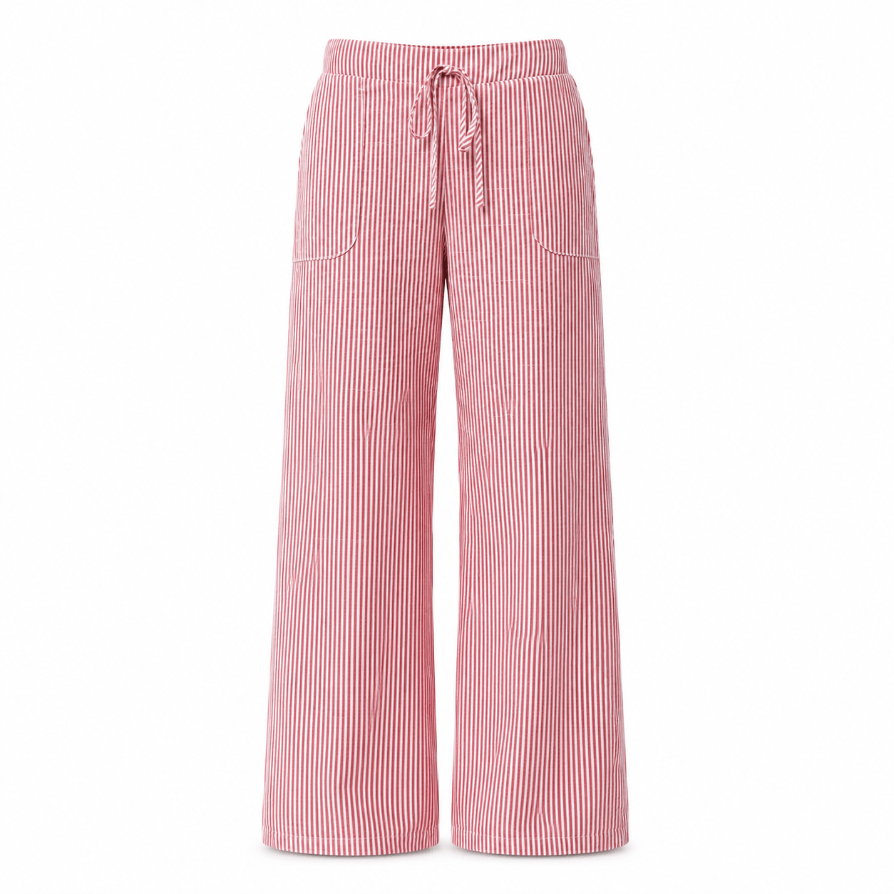 Women’s Striped Drawstring Wide Leg Trousers with Pockets