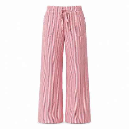 Women’s Striped Drawstring Wide Leg Trousers with Pockets