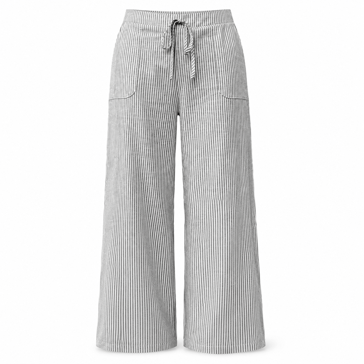 Women’s Striped Drawstring Wide Leg Trousers with Pockets