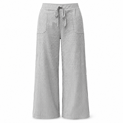 Women’s Striped Drawstring Wide Leg Trousers with Pockets