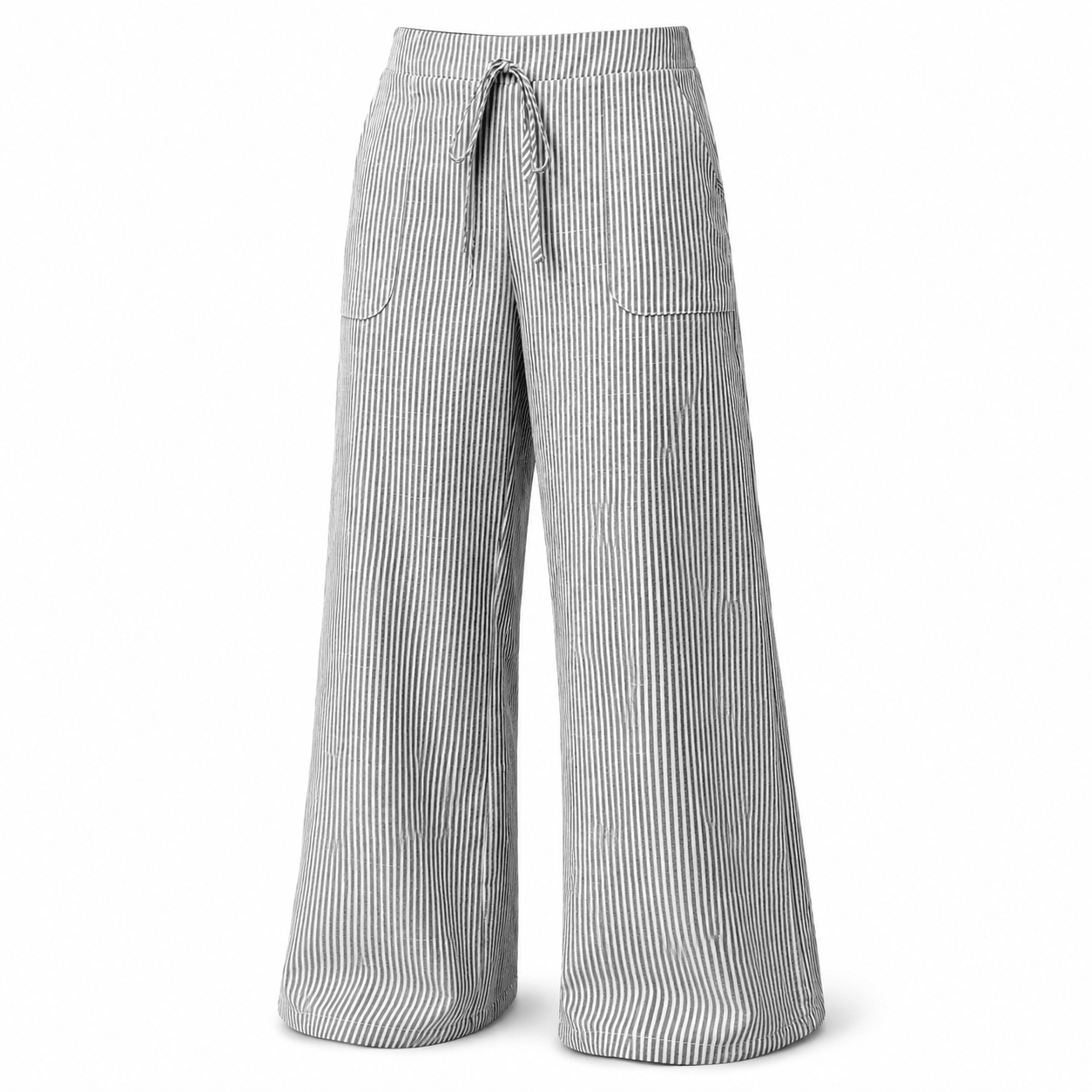 Women’s Striped Drawstring Wide Leg Trousers with Pockets