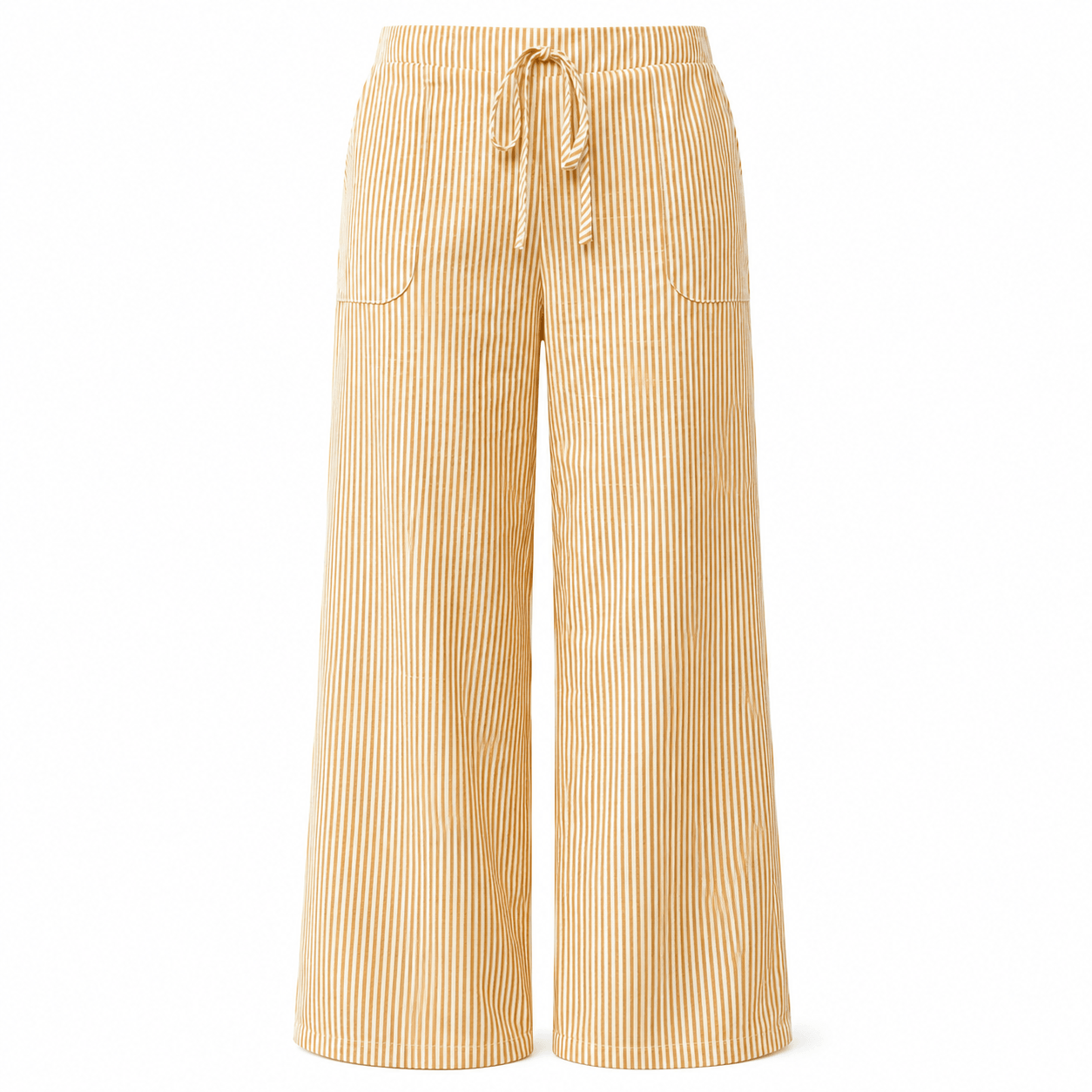 Women’s Striped Drawstring Wide Leg Trousers with Pockets
