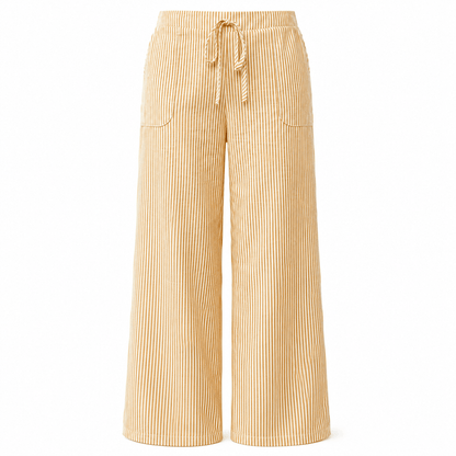 Women’s Striped Drawstring Wide Leg Trousers with Pockets