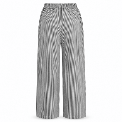 Women’s Striped Drawstring Wide Leg Trousers with Pockets