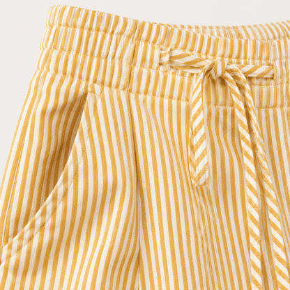 Women’s Striped Drawstring Wide Leg Trousers with Pockets
