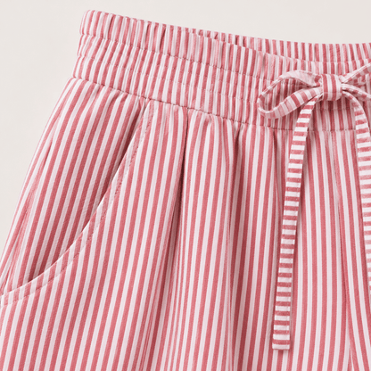 Women’s Striped Drawstring Wide Leg Trousers with Pockets