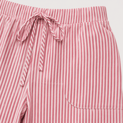 Women’s Striped Drawstring Wide Leg Trousers with Pockets