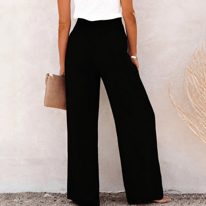 Women’s High Waist Button Detail Wide Leg Trousers