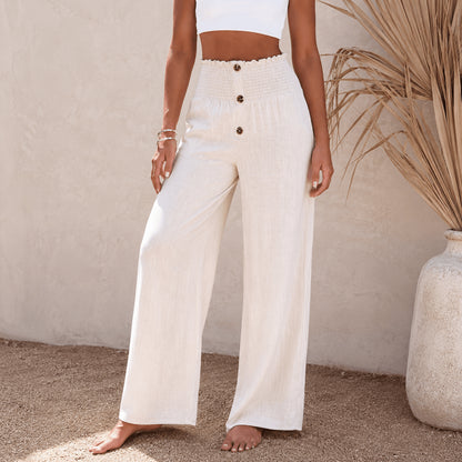 Women’s High Waist Button Detail Wide Leg Trousers