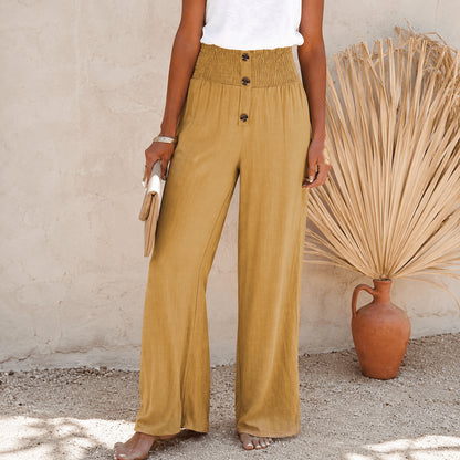 Women’s High Waist Button Detail Wide Leg Trousers
