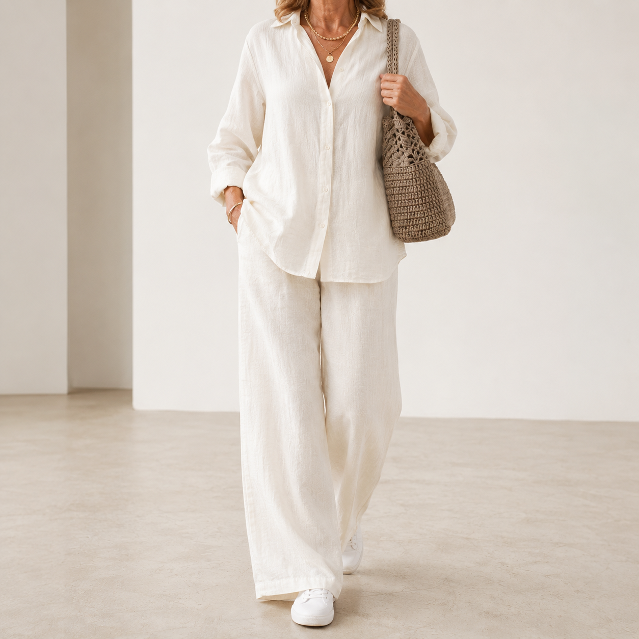 Women’s Button-Down Shirt & Wide Leg Trousers Co-Ord Set