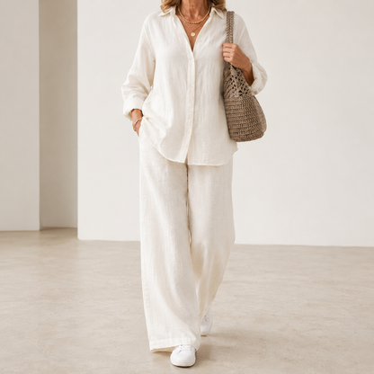 Women’s Button-Down Shirt & Wide Leg Trousers Co-Ord Set