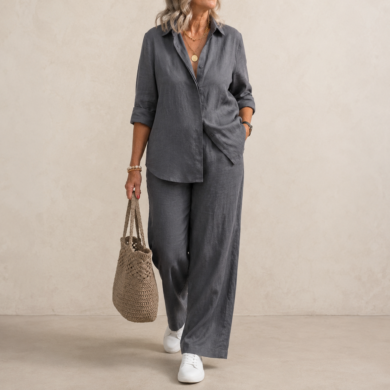 Women’s Button-Down Shirt & Wide Leg Trousers Co-Ord Set