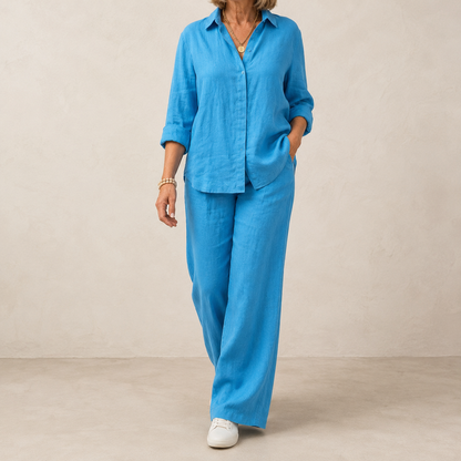 Women’s Button-Down Shirt & Wide Leg Trousers Co-Ord Set