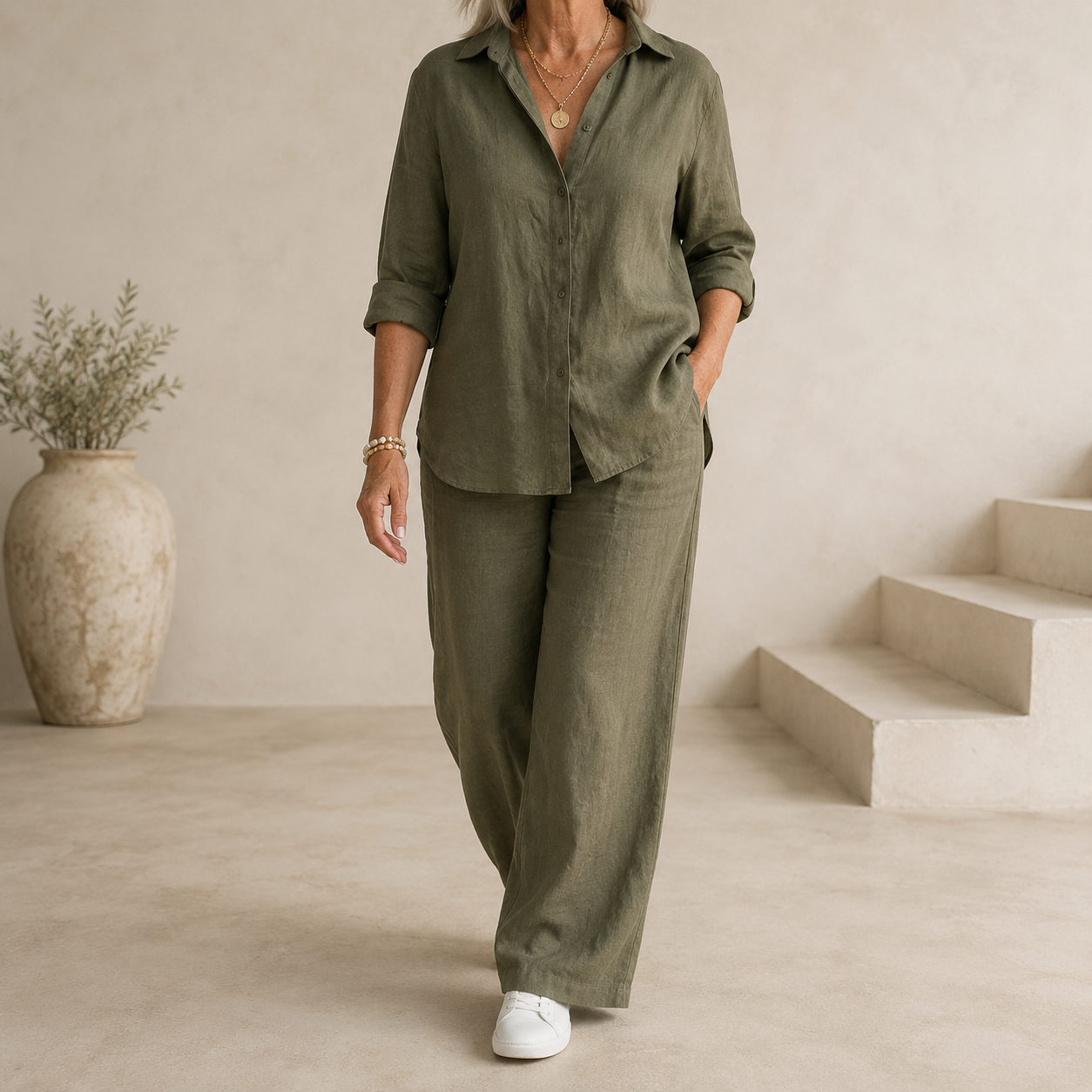 Women’s Button-Down Shirt & Wide Leg Trousers Co-Ord Set