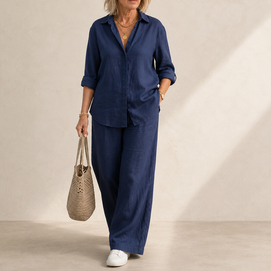 Women’s Button-Down Shirt & Wide Leg Trousers Co-Ord Set
