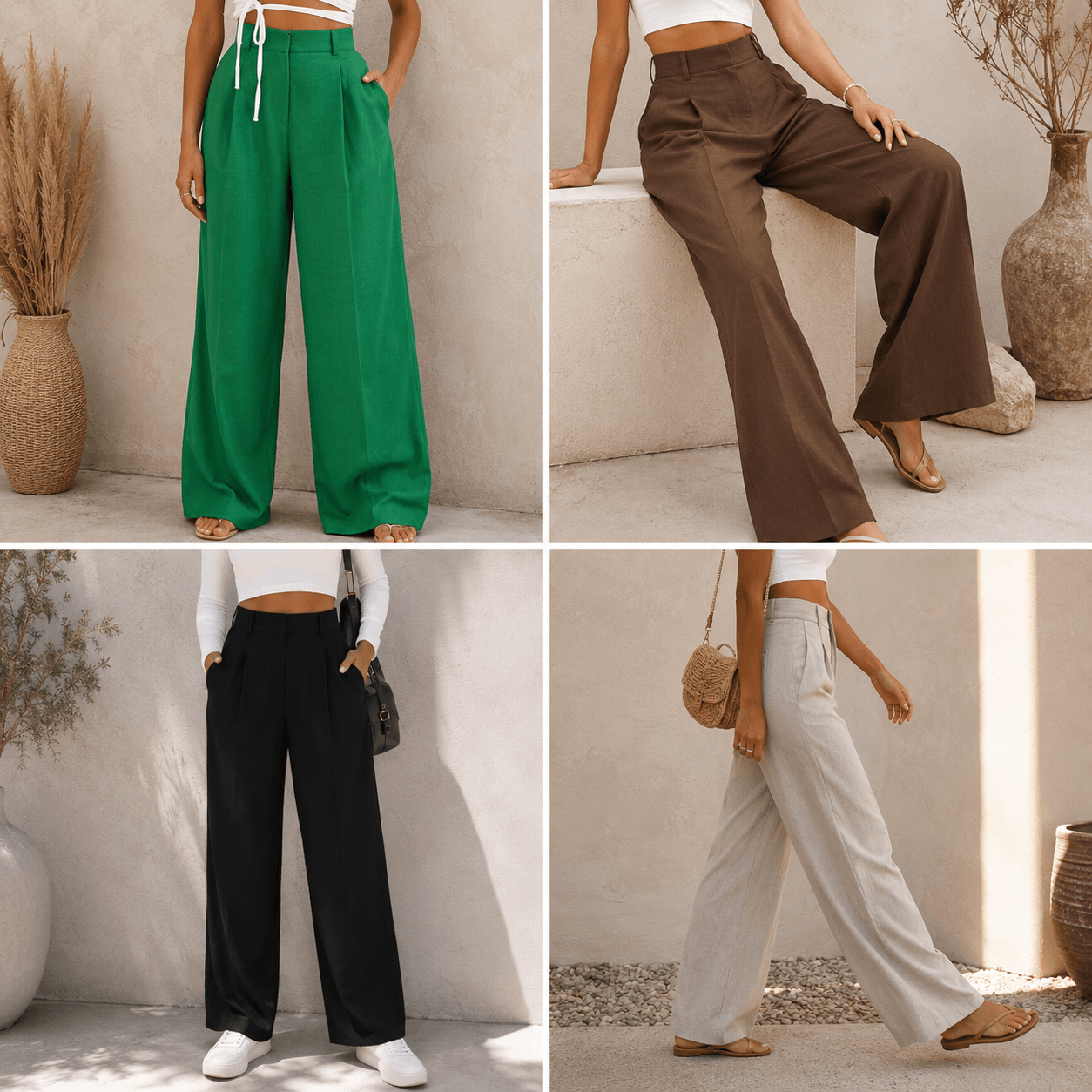 Women’s High Waisted Pleated Wide Leg Trousers