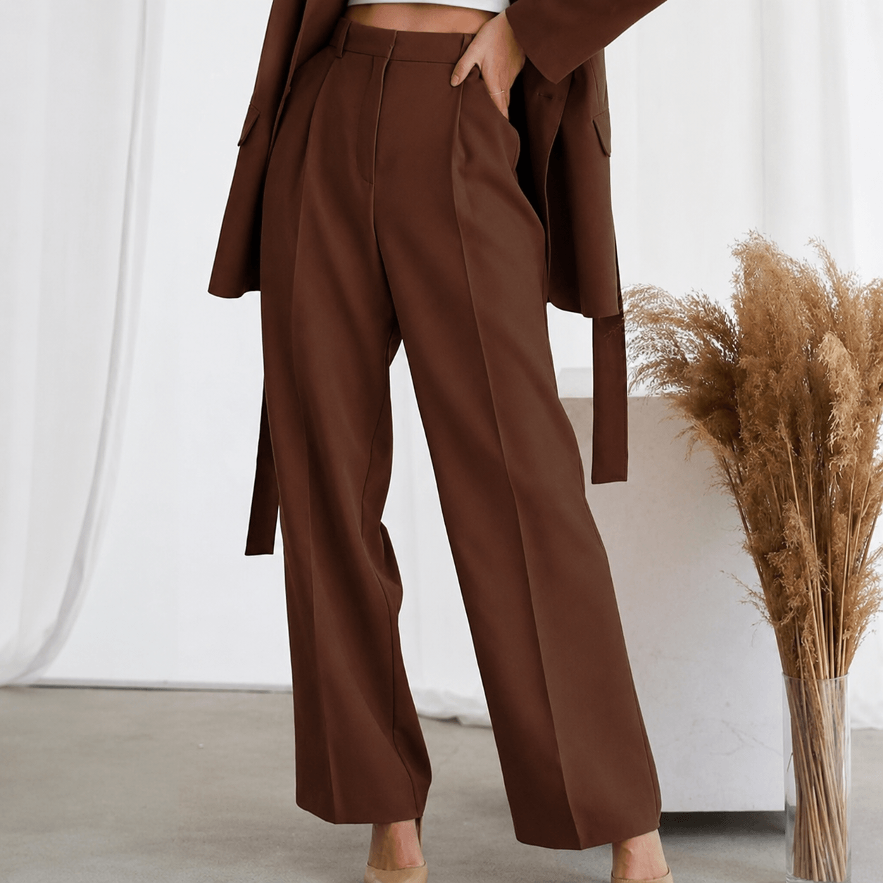 Women’s High Waisted Pleated Wide Leg Trousers