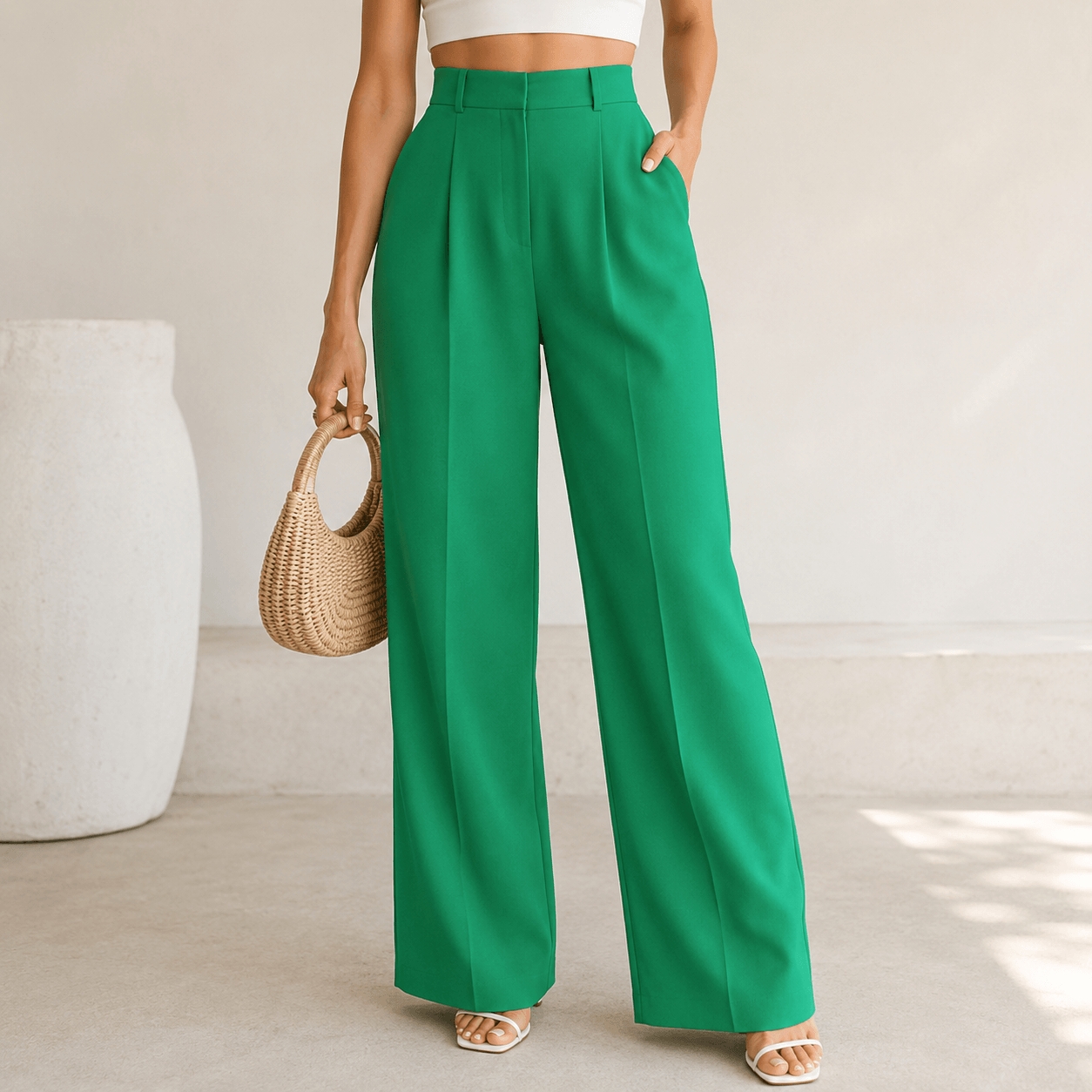 Women’s High Waisted Pleated Wide Leg Trousers