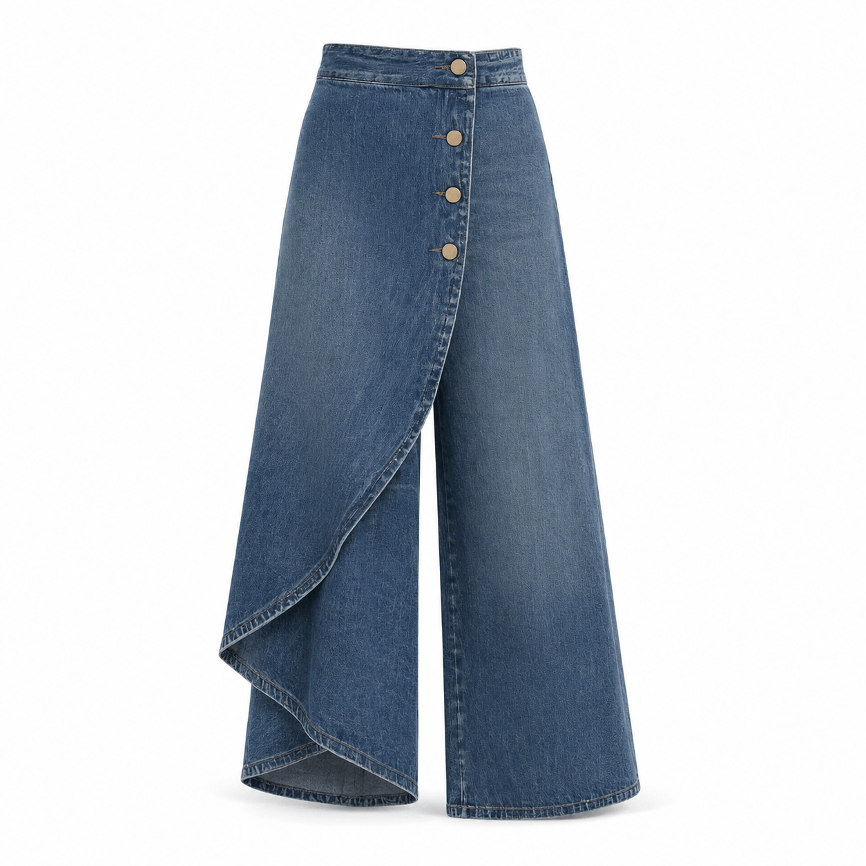 Women’s High Waisted Denim Wrap Wide Leg Trousers
