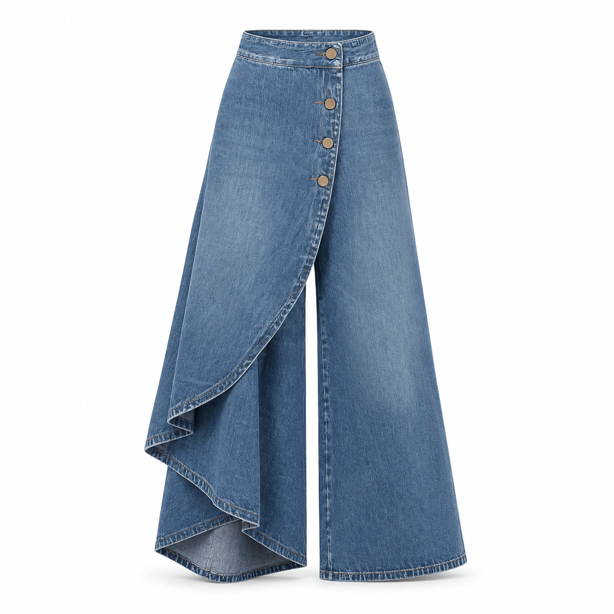 Women’s High Waisted Denim Wrap Wide Leg Trousers