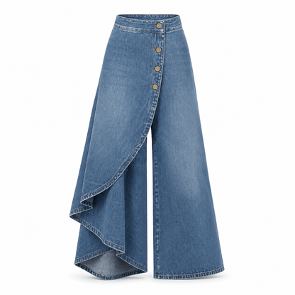 Women’s High Waisted Denim Wrap Wide Leg Trousers