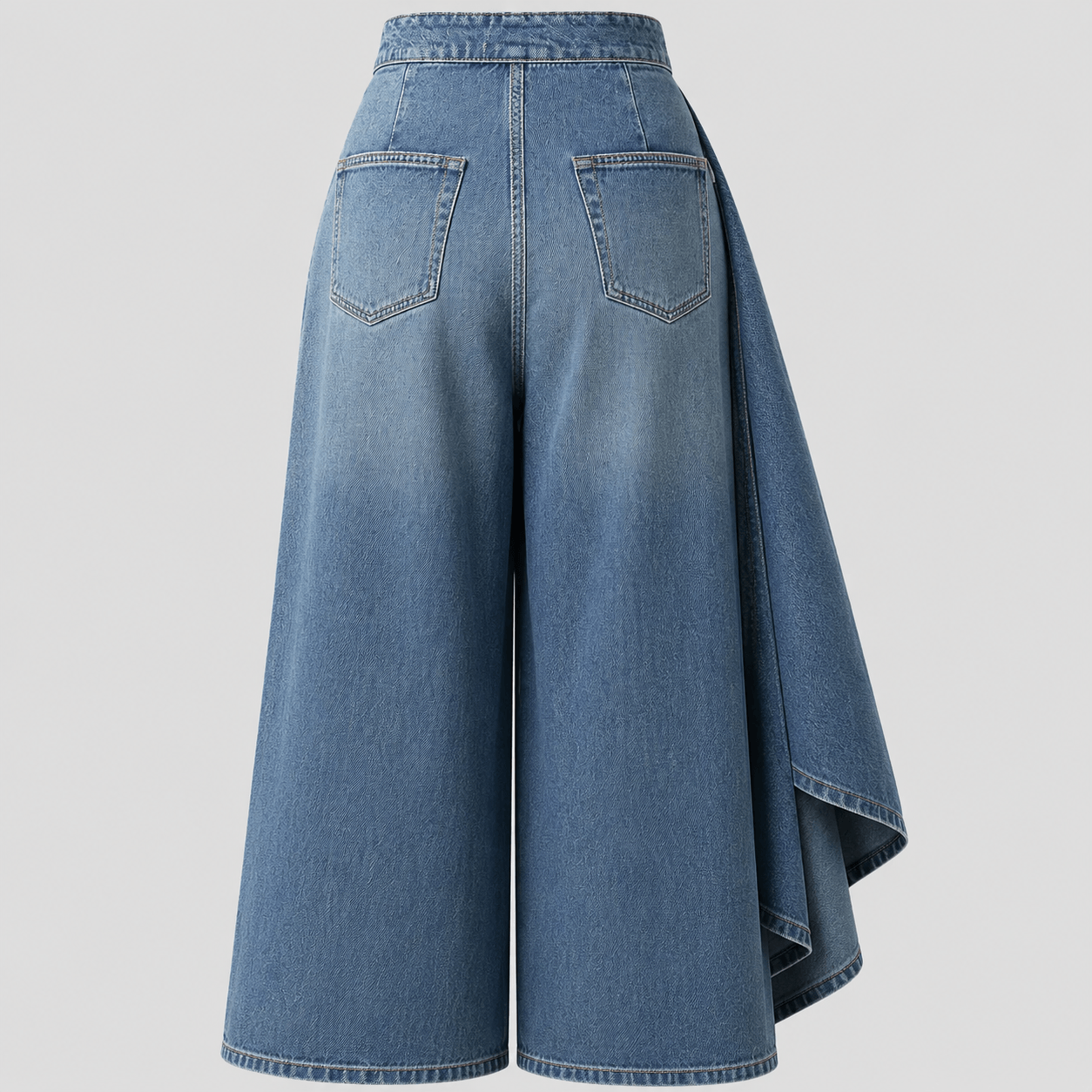Women’s High Waisted Denim Wrap Wide Leg Trousers