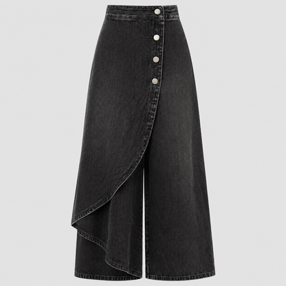 Women’s High Waisted Denim Wrap Wide Leg Trousers
