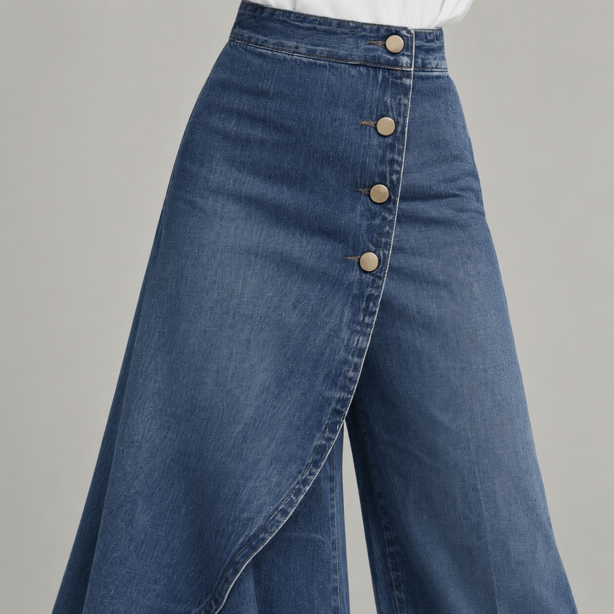 Women’s High Waisted Denim Wrap Wide Leg Trousers