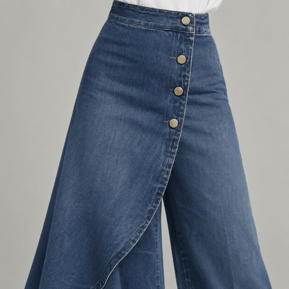 Women’s High Waisted Denim Wrap Wide Leg Trousers