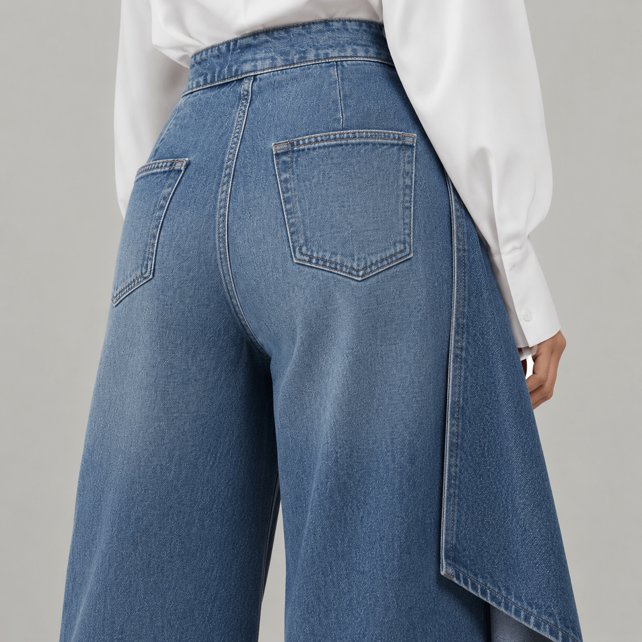 Women’s High Waisted Denim Wrap Wide Leg Trousers