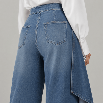 Women’s High Waisted Denim Wrap Wide Leg Trousers