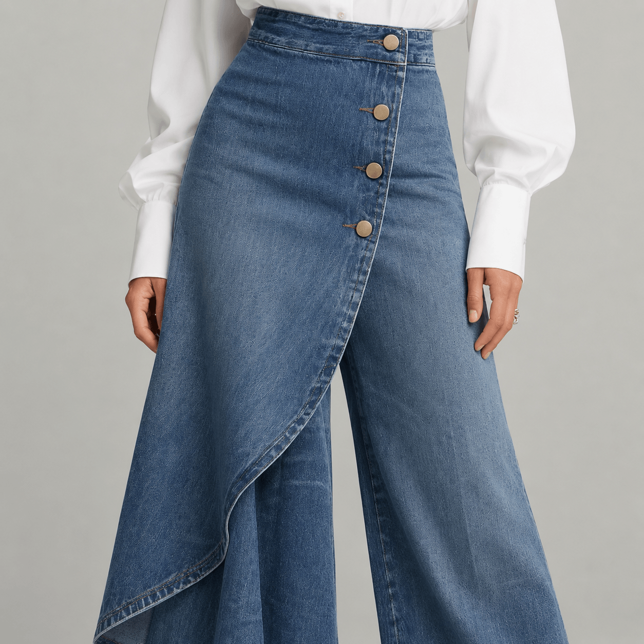 Women’s High Waisted Denim Wrap Wide Leg Trousers
