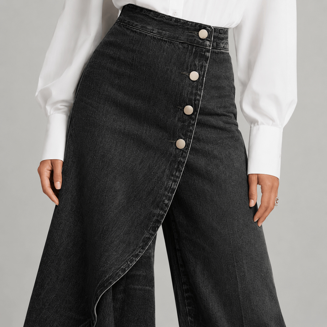 Women’s High Waisted Denim Wrap Wide Leg Trousers