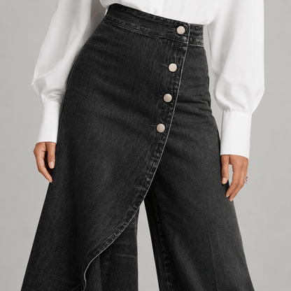 Women’s High Waisted Denim Wrap Wide Leg Trousers