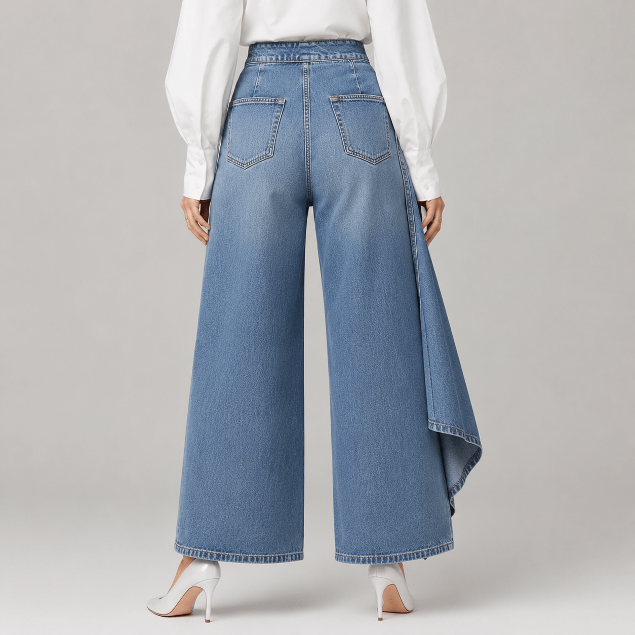 Women’s High Waisted Denim Wrap Wide Leg Trousers