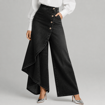 Women’s High Waisted Denim Wrap Wide Leg Trousers