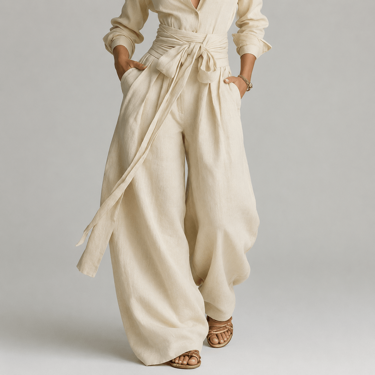 Women’s Two Piece Shirt & Wide Leg Trousers Set