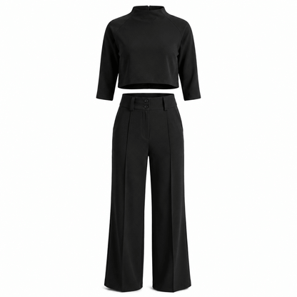 Women’s Boat Neck Crop Top & Wide Leg Trousers Co-Ord Set