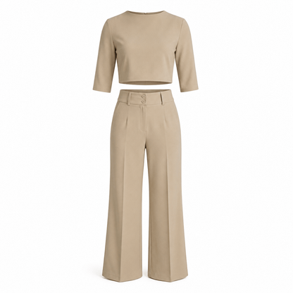 Women’s Boat Neck Crop Top & Wide Leg Trousers Co-Ord Set