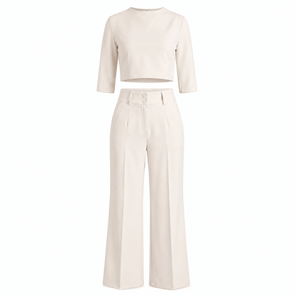 Women’s Boat Neck Crop Top & Wide Leg Trousers Co-Ord Set