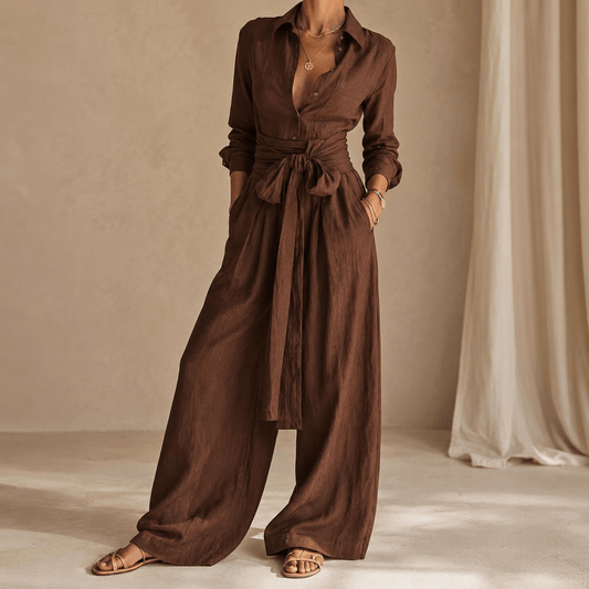 Women’s Two Piece Shirt & Wide Leg Trousers Set