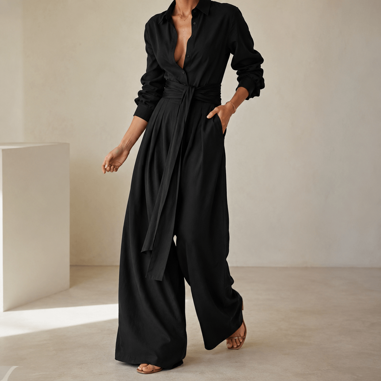 Women’s Two Piece Shirt & Wide Leg Trousers Set
