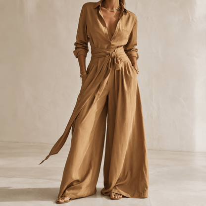 Women’s Two Piece Shirt & Wide Leg Trousers Set