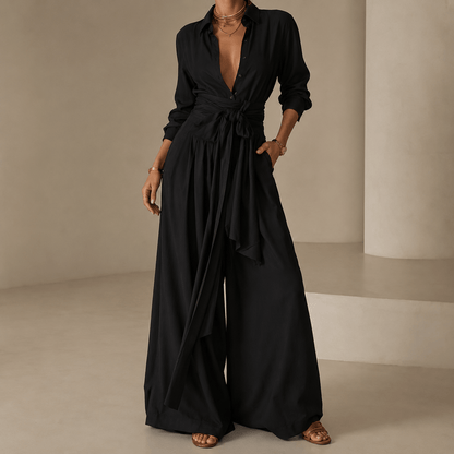 Women’s Two Piece Shirt & Wide Leg Trousers Set