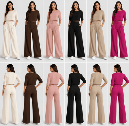 Women’s Boat Neck Crop Top & Wide Leg Trousers Co-Ord Set
