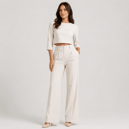 Women’s Boat Neck Crop Top & Wide Leg Trousers Co-Ord Set